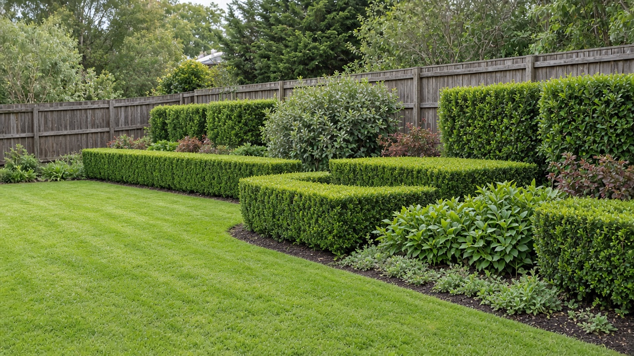 Trimmed garden hedges and beds